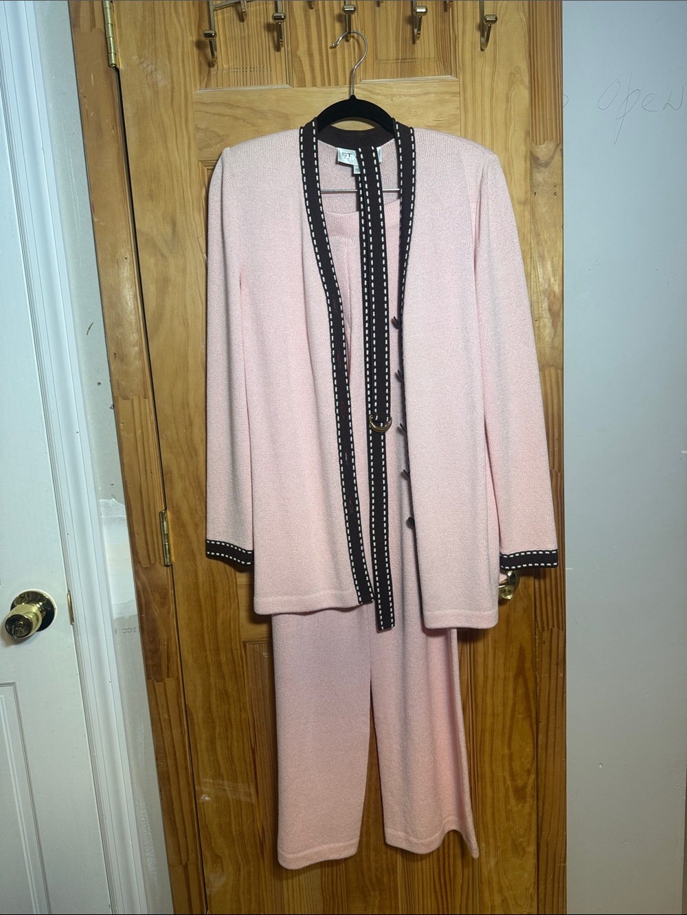 St. John Pink Blazer & Pant Set with Black Trim